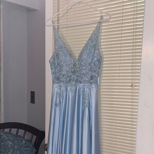 PromGirl Light Blue Lace Prom Dress